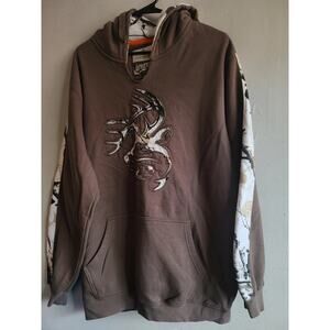 Men's XL unisex Legendary Whitetails hoodie gray/white camo 3D deer patch logo
